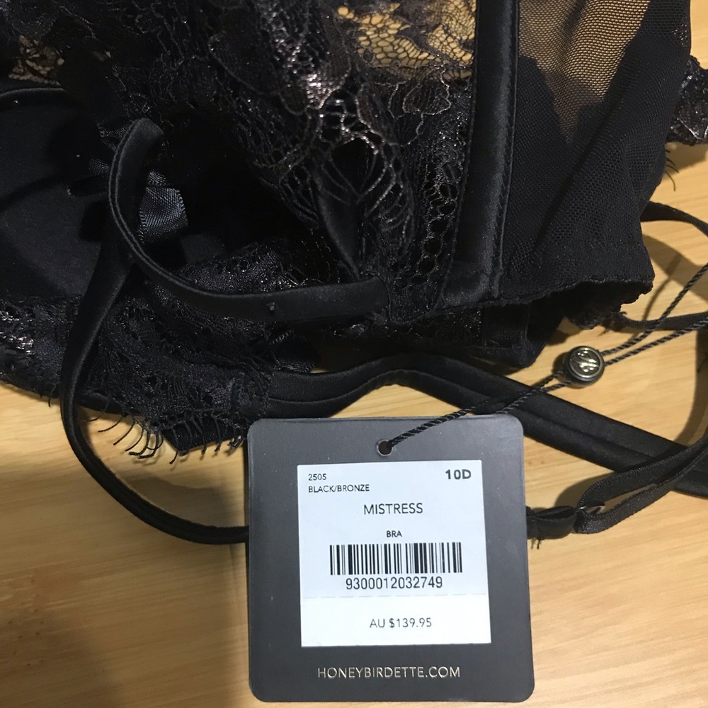 BNWT HONEY BIRDETTE MISTRESS BLACK/BRONZE BRA SIZE 10D - Picture 4 of 4